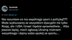 «Не понимаю, какое отношение спорт имеет к политике. Может, исключим из всех соревнований не только Россию, но и США, и Израиль? И это будет справедливо. А ещё лучше объявить Украину чемпионом всего на свете, и закончим со спортом»