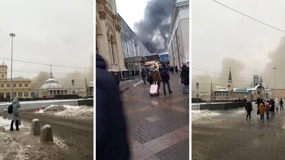 В Москве в районе площади трёх вокзалов крупный пожар