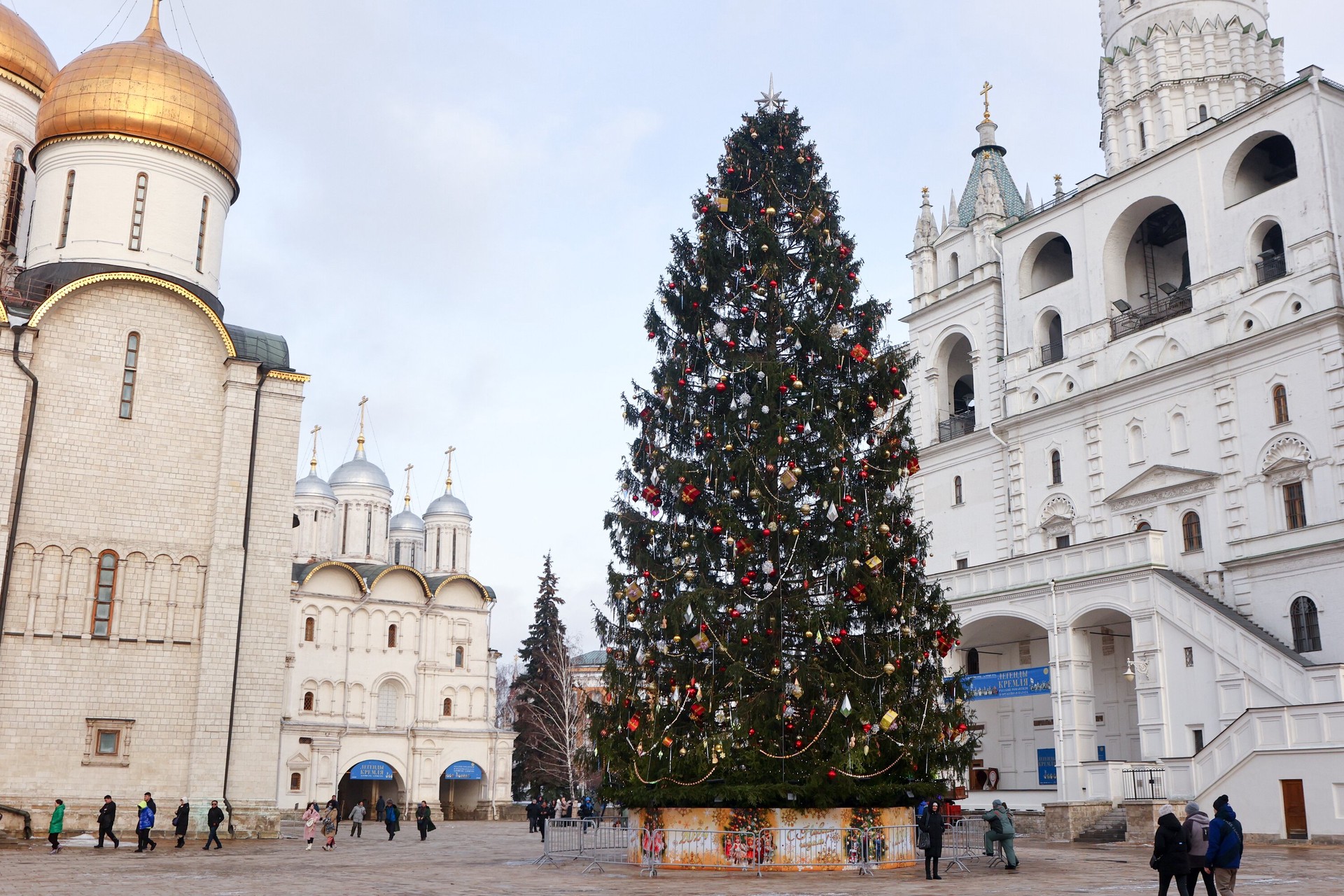 На Соборной площади установили и украсили главную новогоднюю ёлку России
