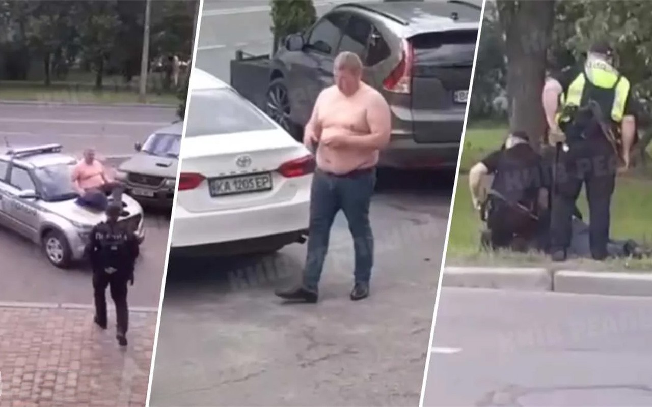 В Киеве полуобнажённый мужчина напал на сотрудника полиции